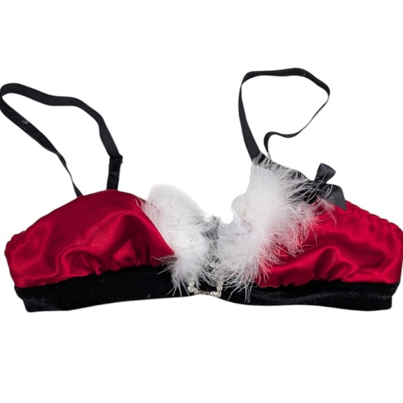 Frederick's of Hollywood Other - Frederick's of Hollywood Lingerie Santa Bra Bows Feather Holiday Size XS‎ Red